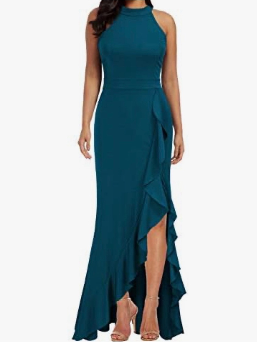 WOOSEA Women's High Neck Split Bodycon Mermaid Evening Gown